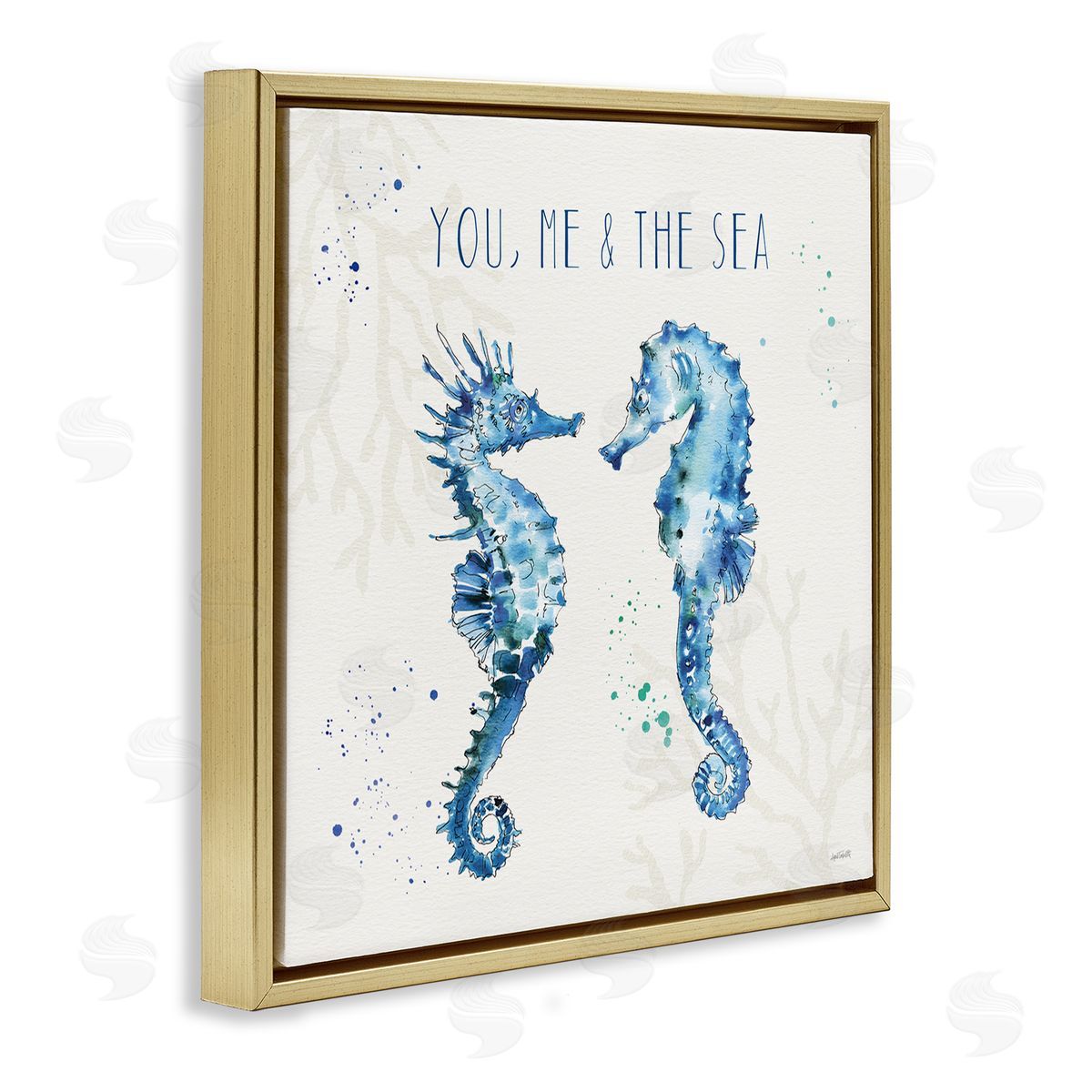 You Me & Sea Quote Seahorse Gold Floating Frame Canvas Wall Art, Home Decor by Anne Tavoletti