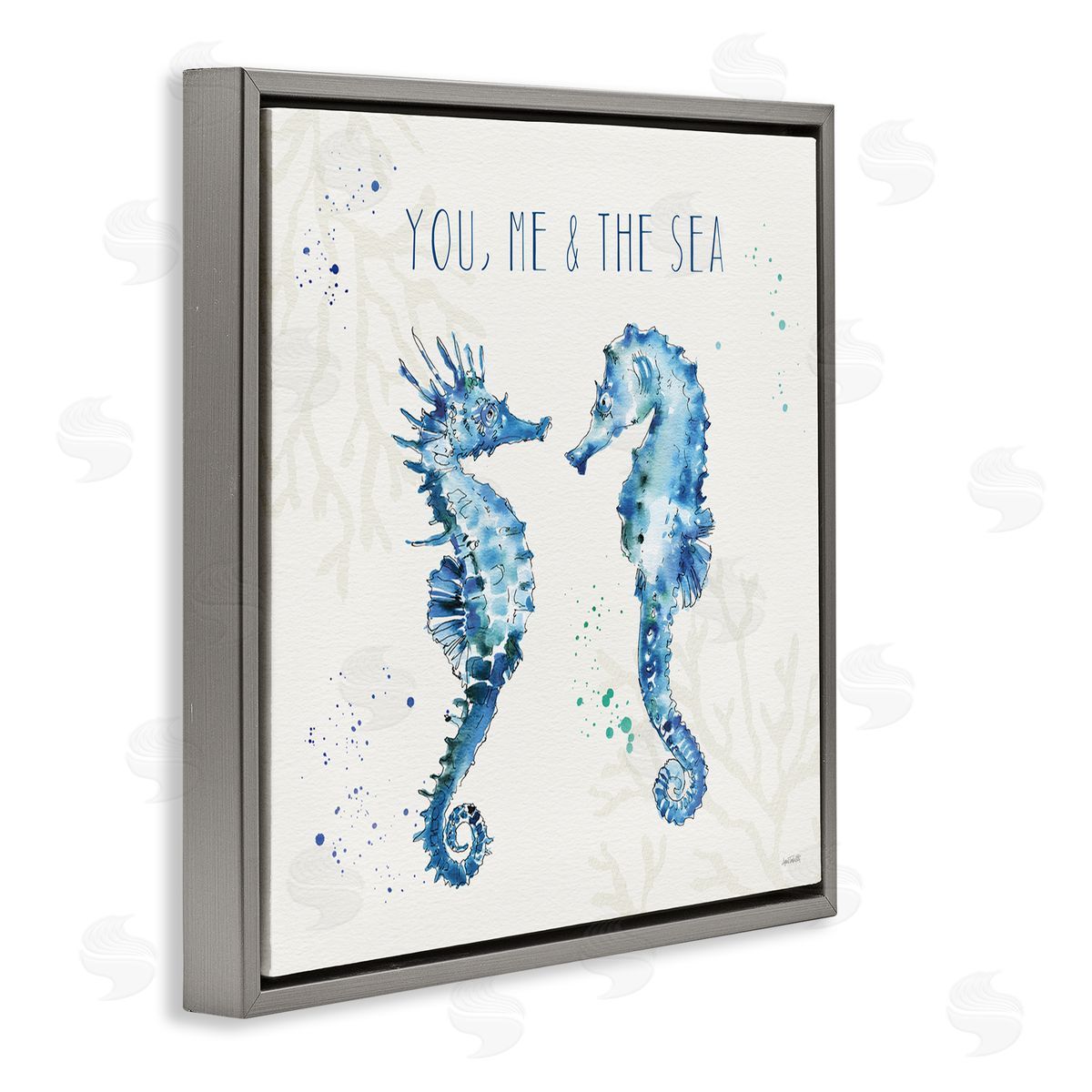 You Me & Sea Quote Seahorse Grey Floating Frame Canvas Wall Art, Home Decor by Anne Tavoletti
