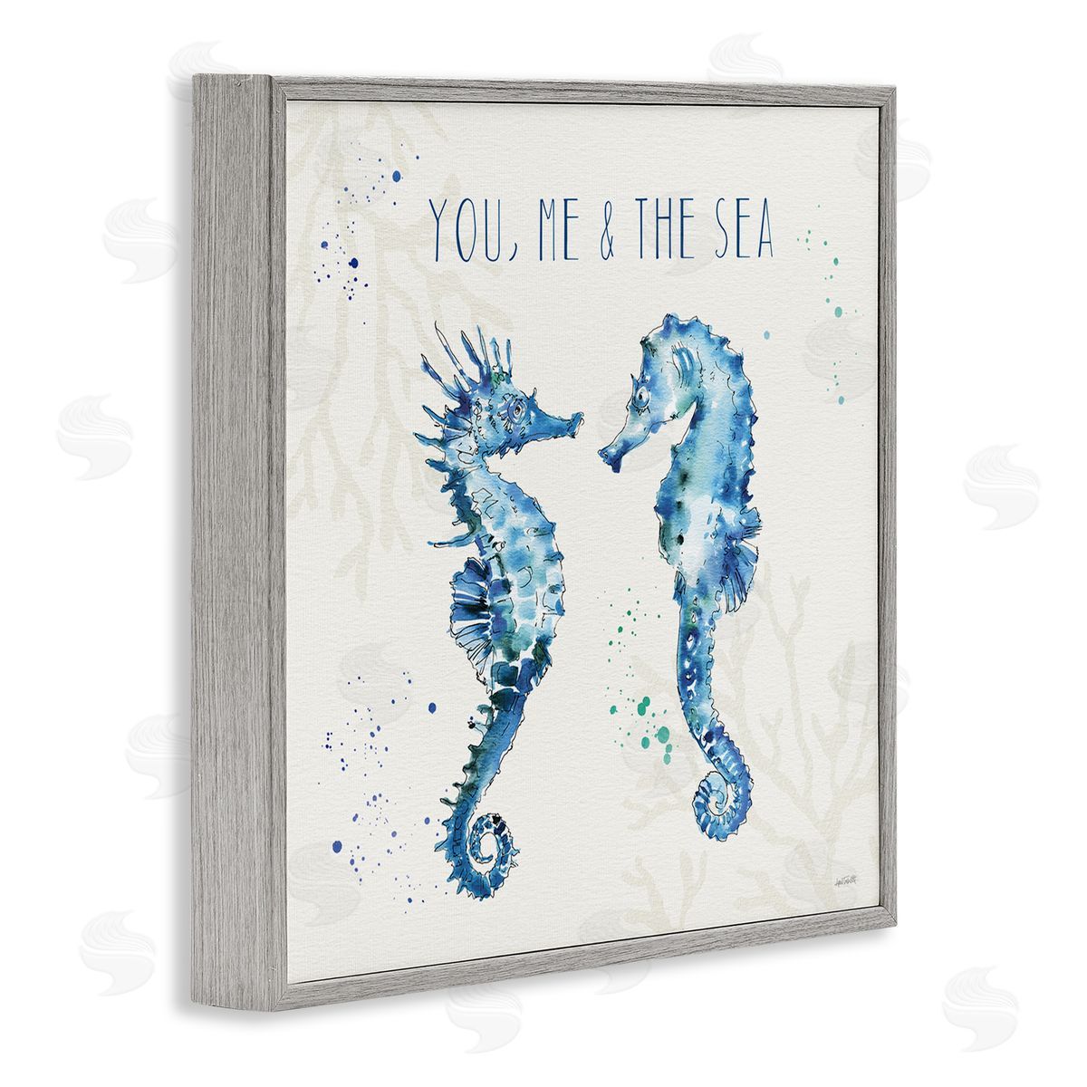 You Me & Sea Quote Seahorse Grey Frame Print Wall Art, Home Decor by Anne Tavoletti