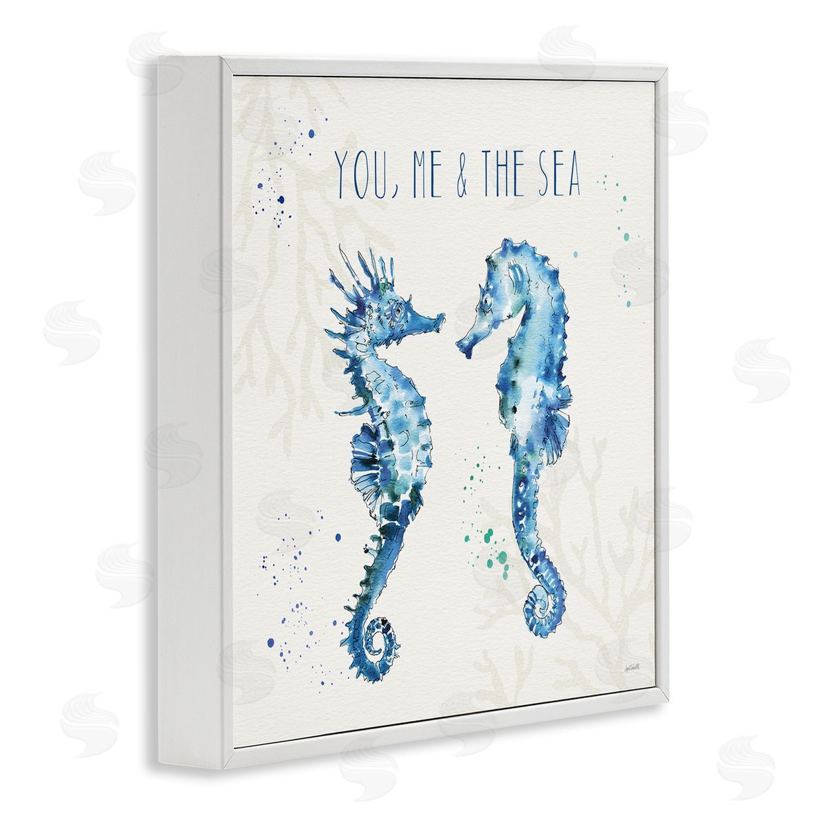 You Me & Sea Quote Seahorse White Frame Print Wall Art, Home Decor by Anne Tavoletti