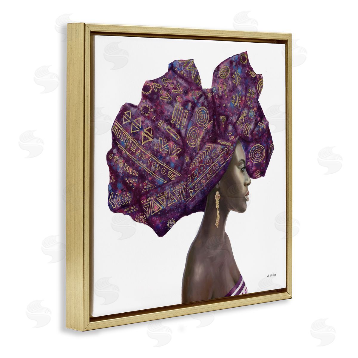 Strong Female Portrait Headwrap Culture Gold Floating Frame Canvas Wall Art, Home Decor by James Wiens