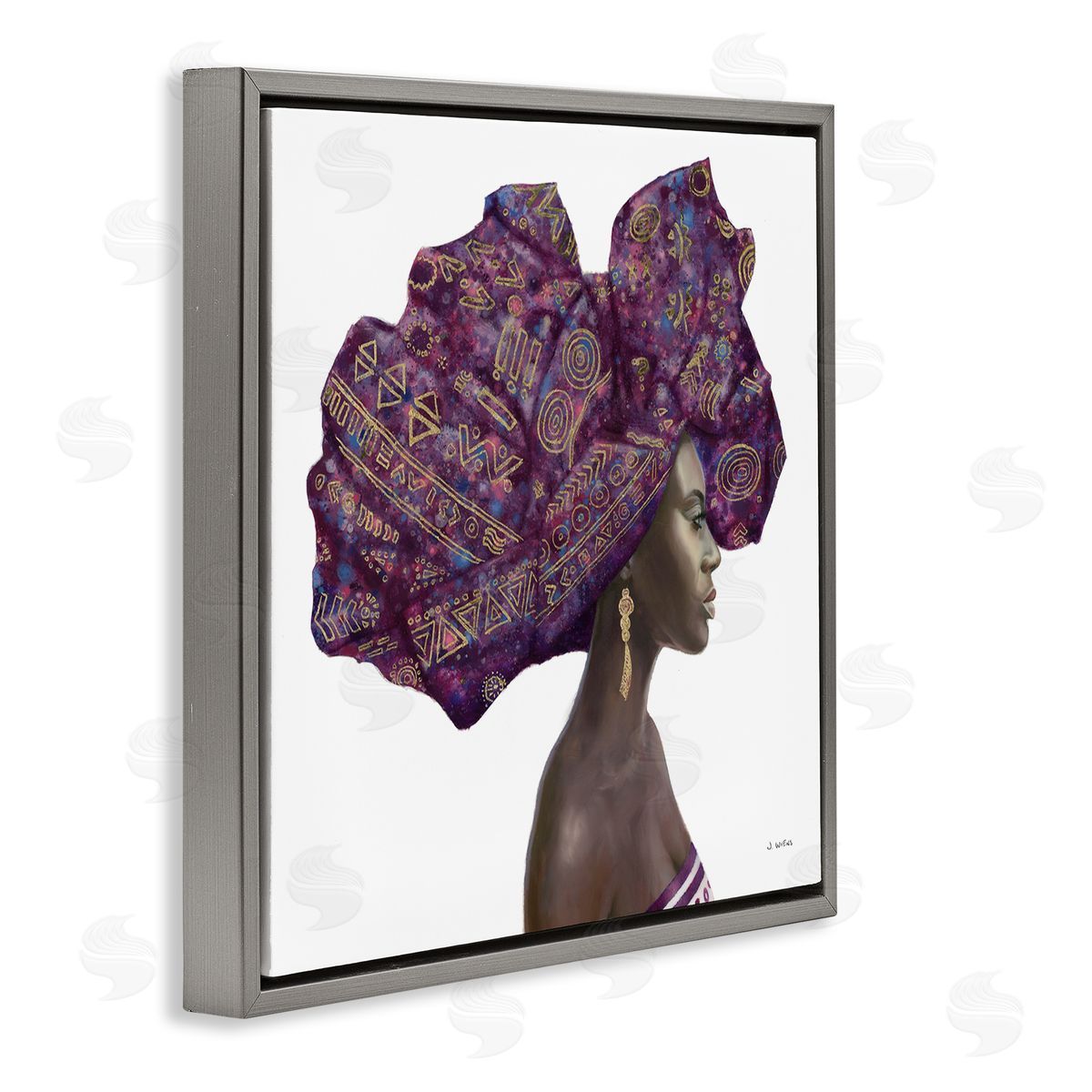 Strong Female Portrait Headwrap Culture Grey Floating Frame Canvas Wall Art, Home Decor by James Wiens