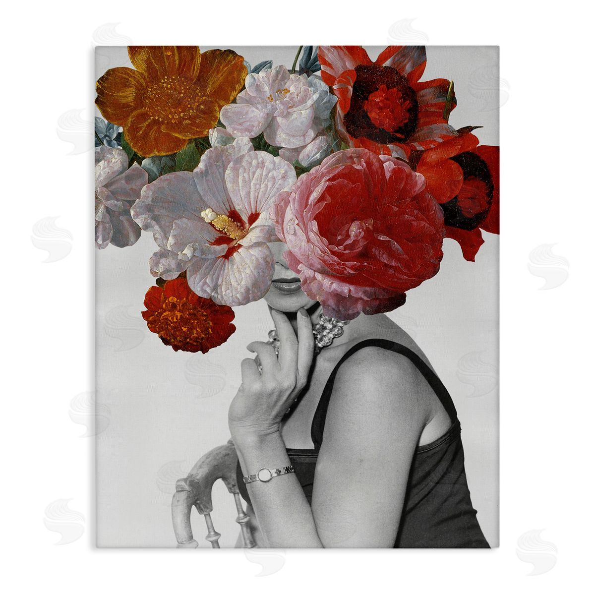 Vintage Female Red Florals Canvas Wall Art, Home Decor by Wild Apple Portfolio