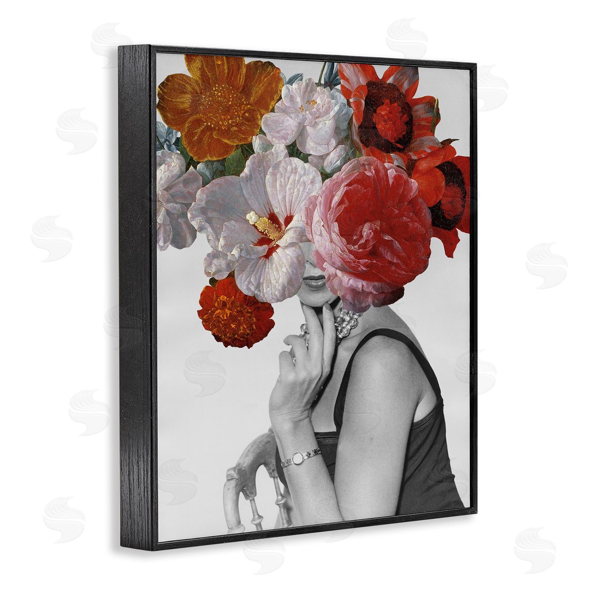 Vintage Female Red Florals Black Frame Print Wall Art, Home Decor by Wild Apple Portfolio
