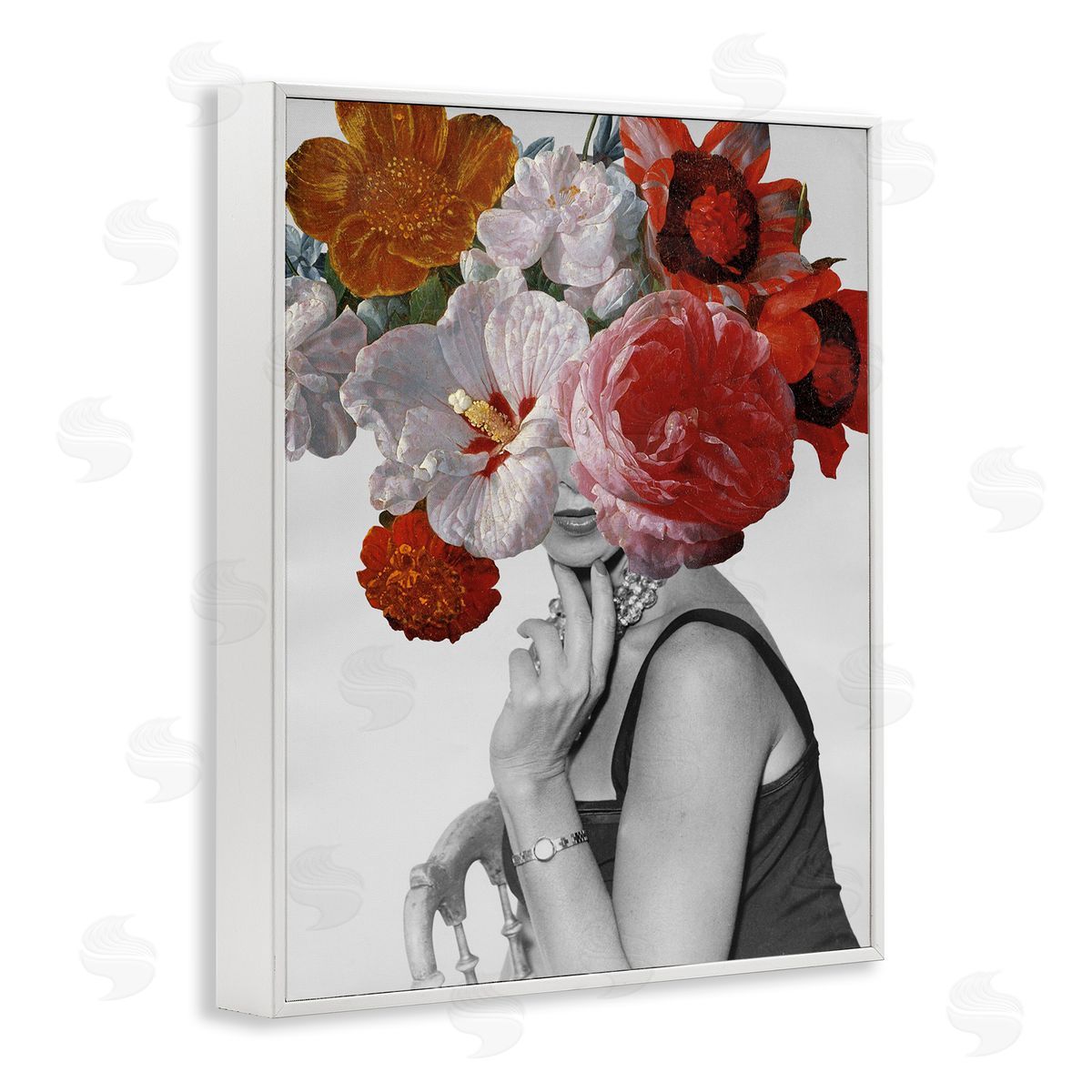 Vintage Female Red Florals White Frame Print Wall Art, Home Decor by Wild Apple Portfolio