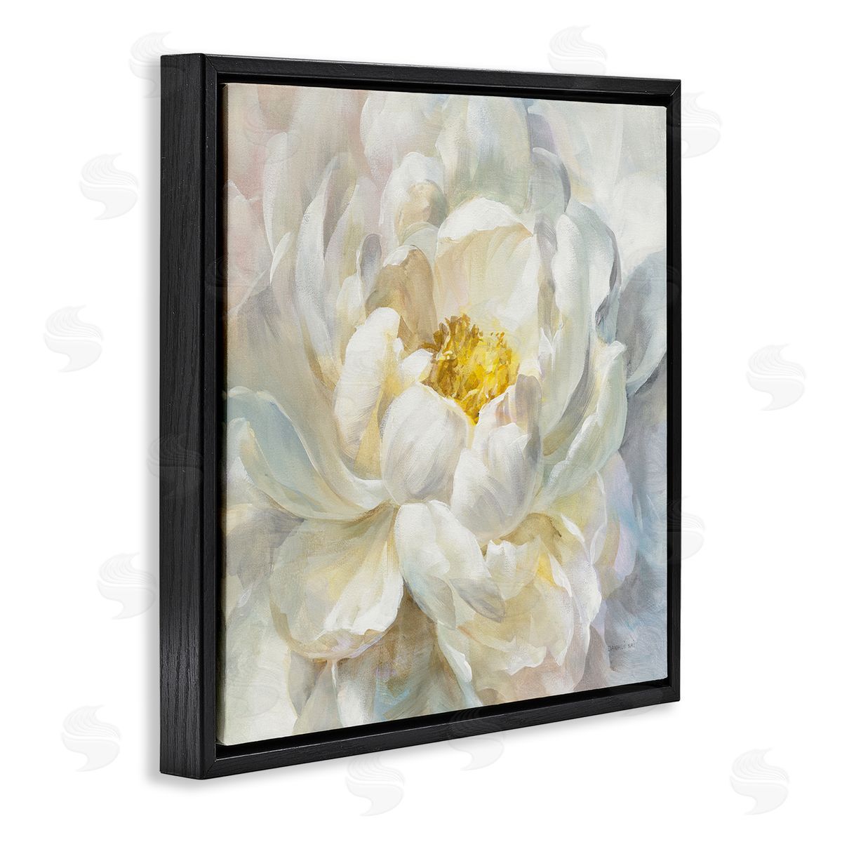 Delicate Flower Petals Painting Black Floating Frame Canvas Wall Art, Home Decor by Danhui Nai