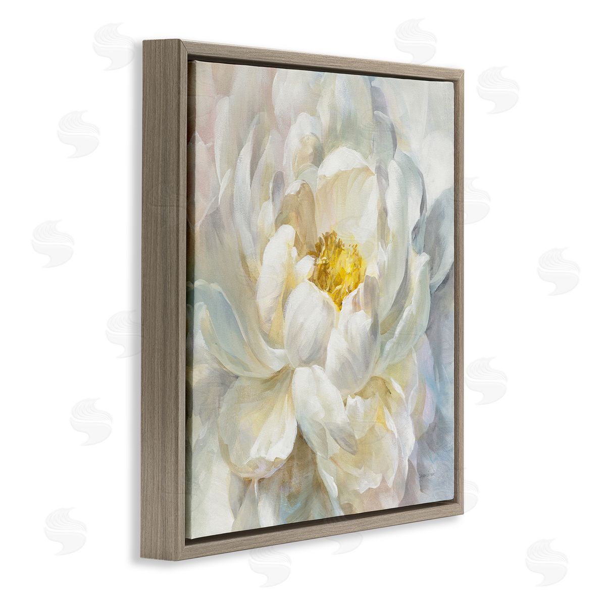 Delicate Flower Petals Painting Brown Floating Frame Canvas Wall Art, Home Decor by Danhui Nai