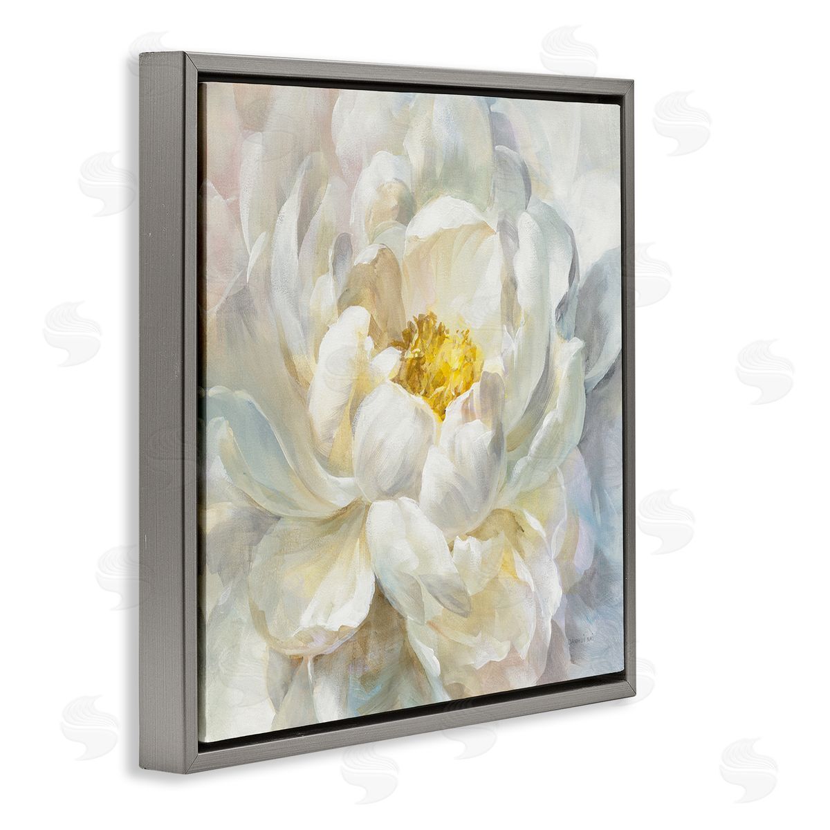 Delicate Flower Petals Painting Grey Floating Frame Canvas Wall Art, Home Decor by Danhui Nai