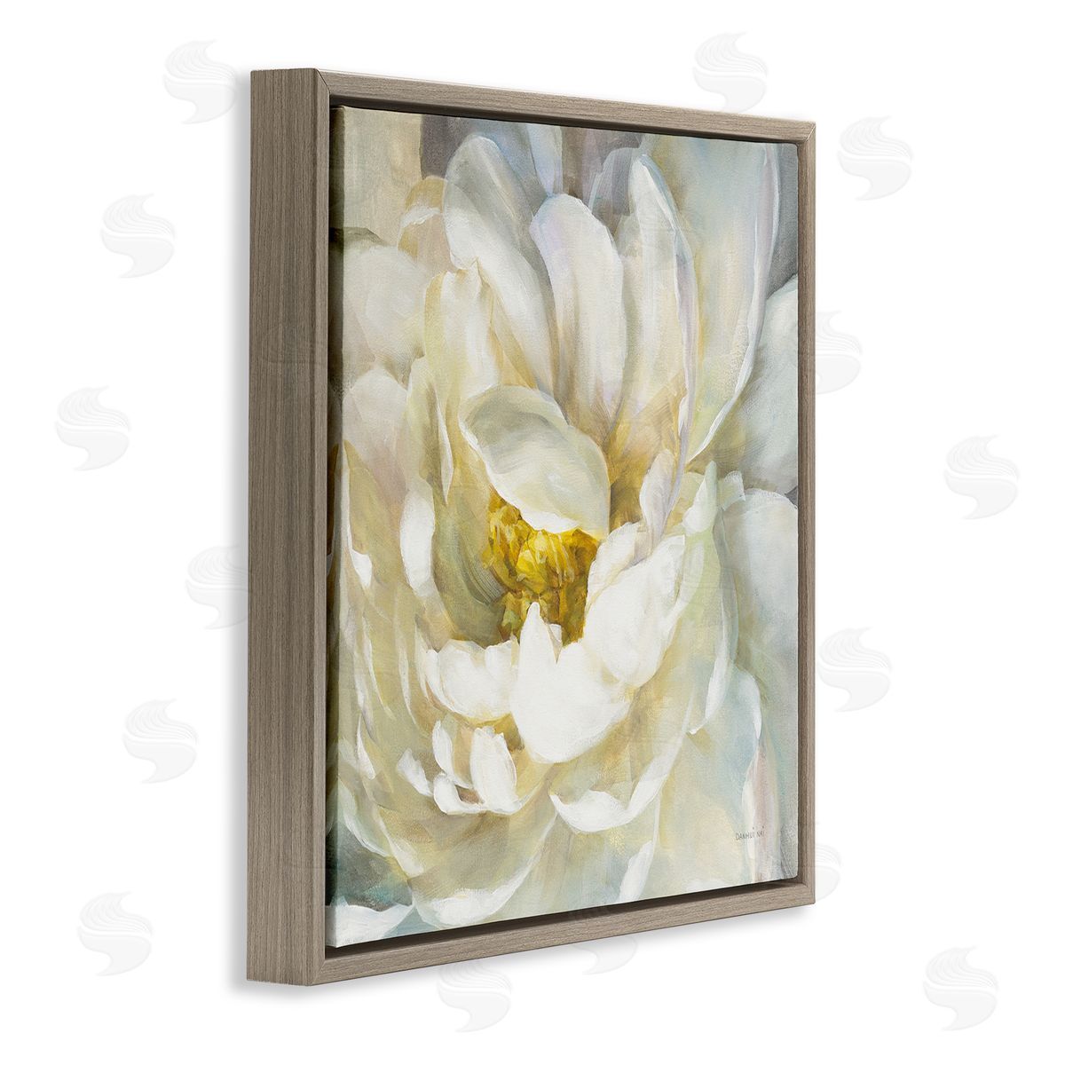 Soft Flower Petals Painting Brown Floating Frame Canvas Wall Art, Home Decor by Danhui Nai