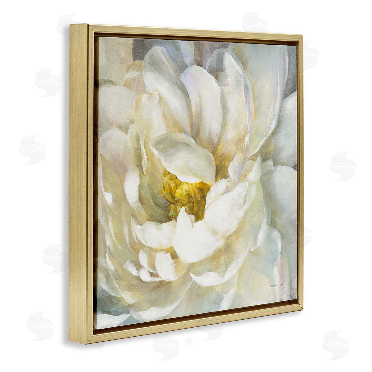 Soft Flower Petals Painting Gold Floating Frame Canvas Wall Art, Home Decor by Danhui Nai