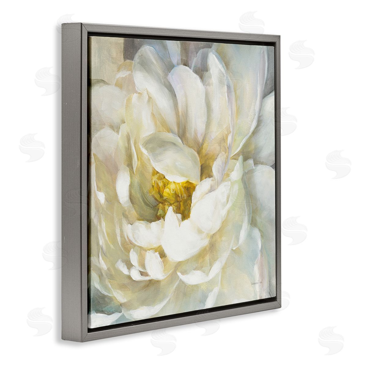 Soft Flower Petals Painting Grey Floating Frame Canvas Wall Art, Home Decor by Danhui Nai