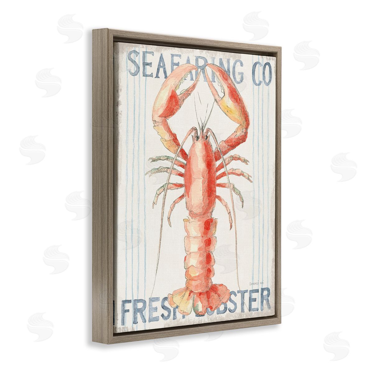 Nautical Lobster Seafood Sign Brown Floating Frame Canvas Wall Art, Home Decor by Danhui Nai
