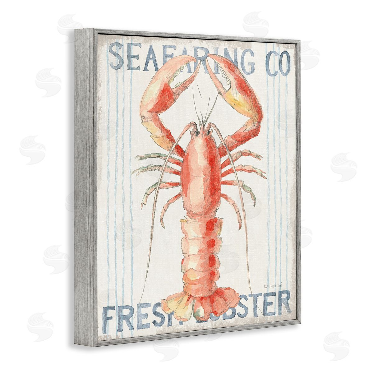 Nautical Lobster Seafood Sign Grey Frame Print Wall Art, Home Decor by Danhui Nai