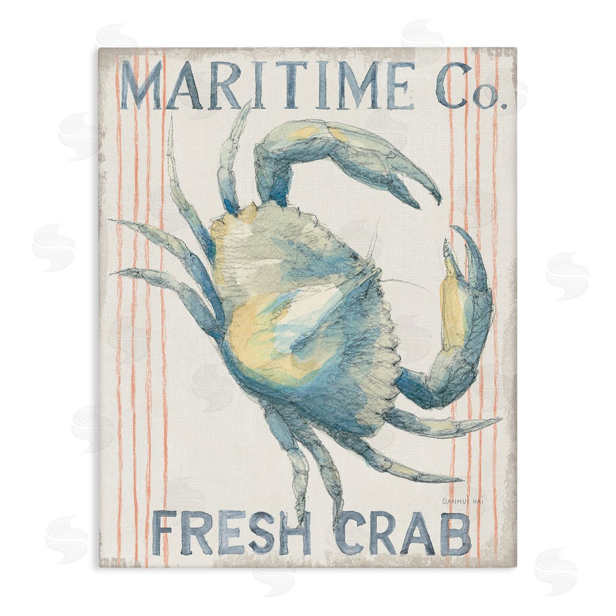 Nautical Crab Seafood Sign Canvas Wall Art, Home Decor by Danhui Nai