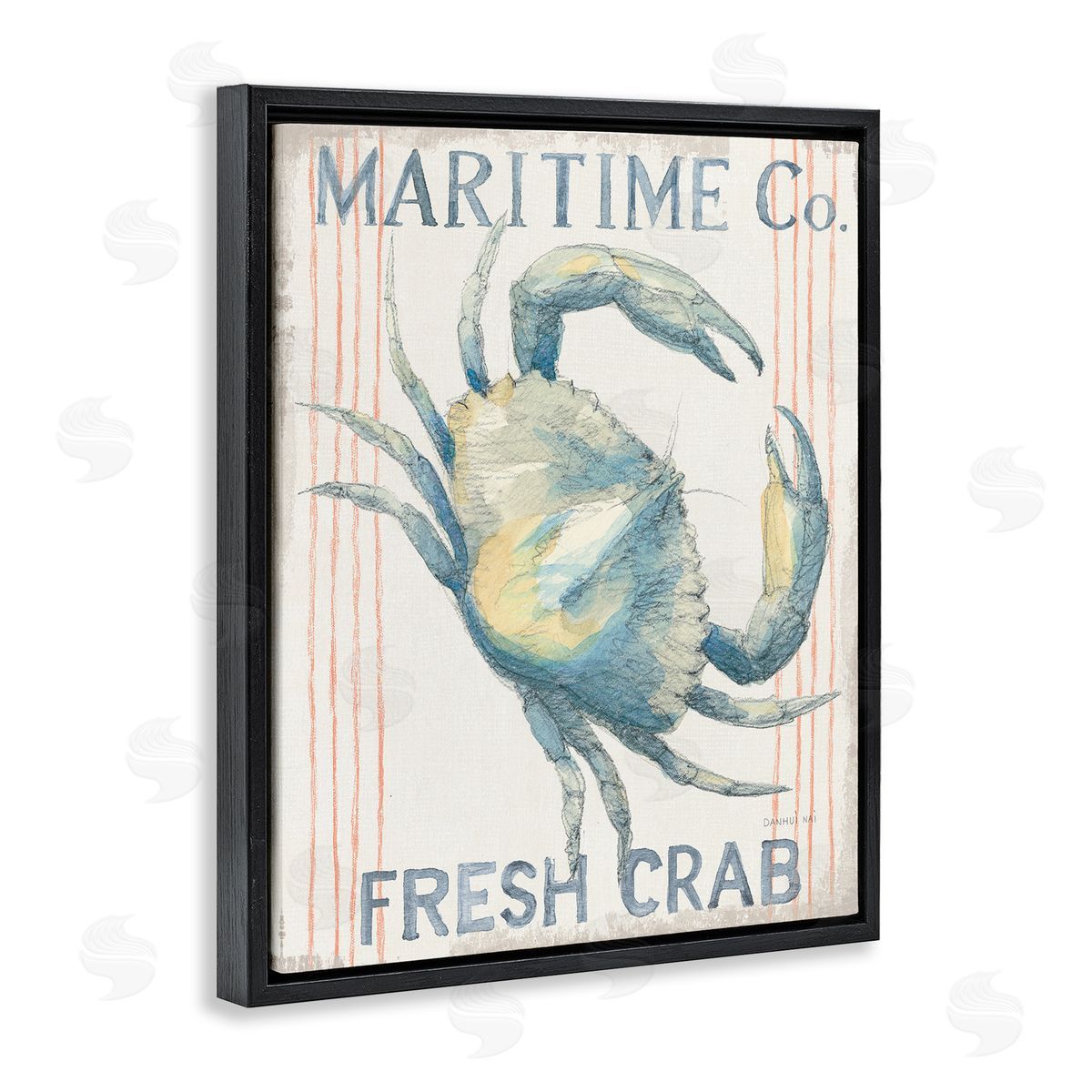 Nautical Crab Seafood Sign Black Floating Frame Canvas Wall Art, Home Decor by Danhui Nai