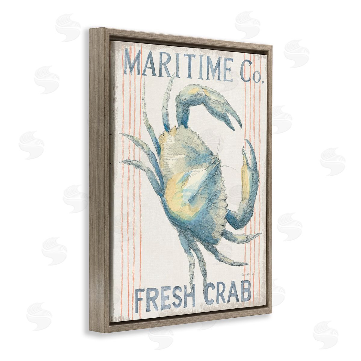 Nautical Crab Seafood Sign Brown Floating Frame Canvas Wall Art, Home Decor by Danhui Nai