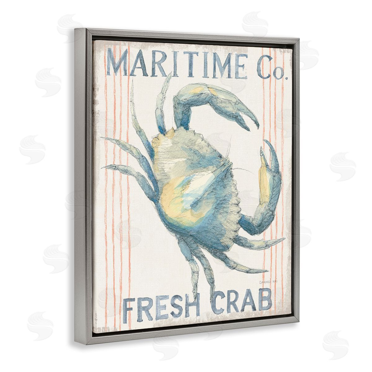 Nautical Crab Seafood Sign Grey Floating Frame Canvas Wall Art, Home Decor by Danhui Nai