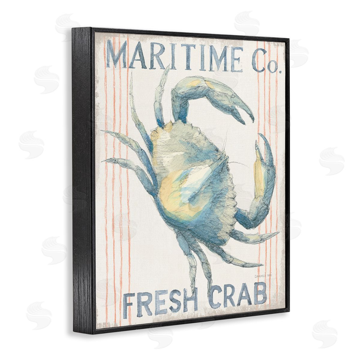 Nautical Crab Seafood Sign Black Frame Print Wall Art, Home Decor by Danhui Nai