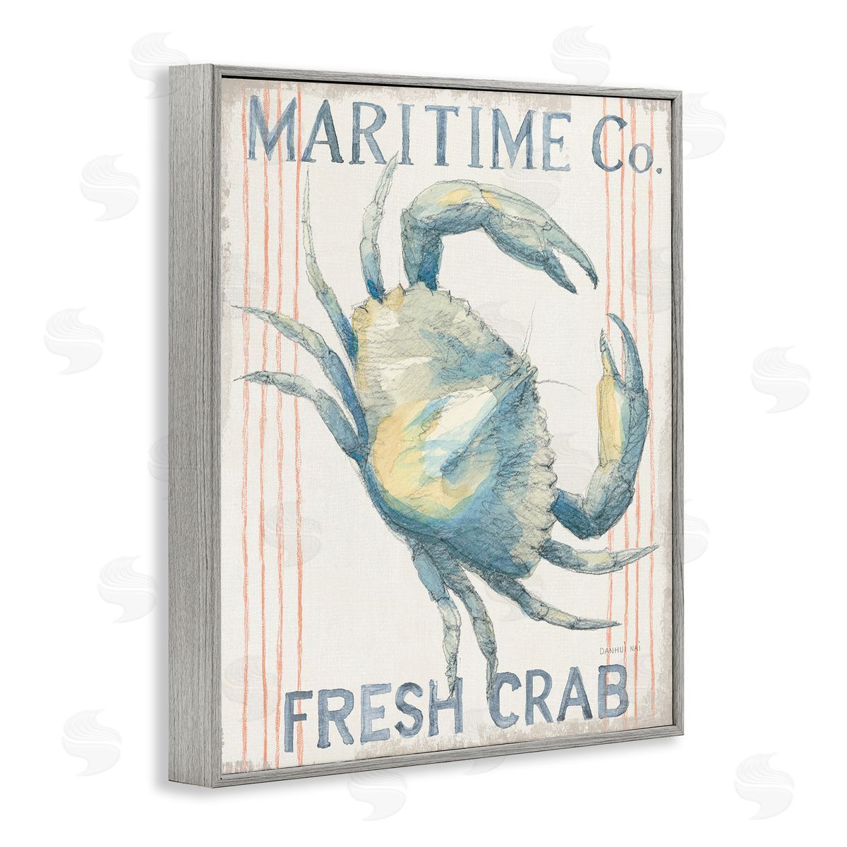 Nautical Crab Seafood Sign Grey Frame Print Wall Art, Home Decor by Danhui Nai