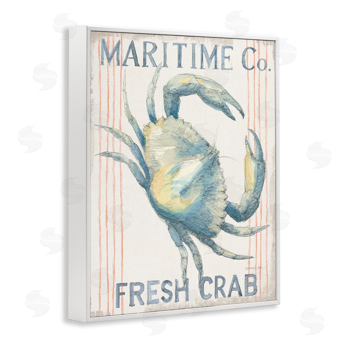 Nautical Crab Seafood Sign White Frame Print Wall Art, Home Decor by Danhui Nai