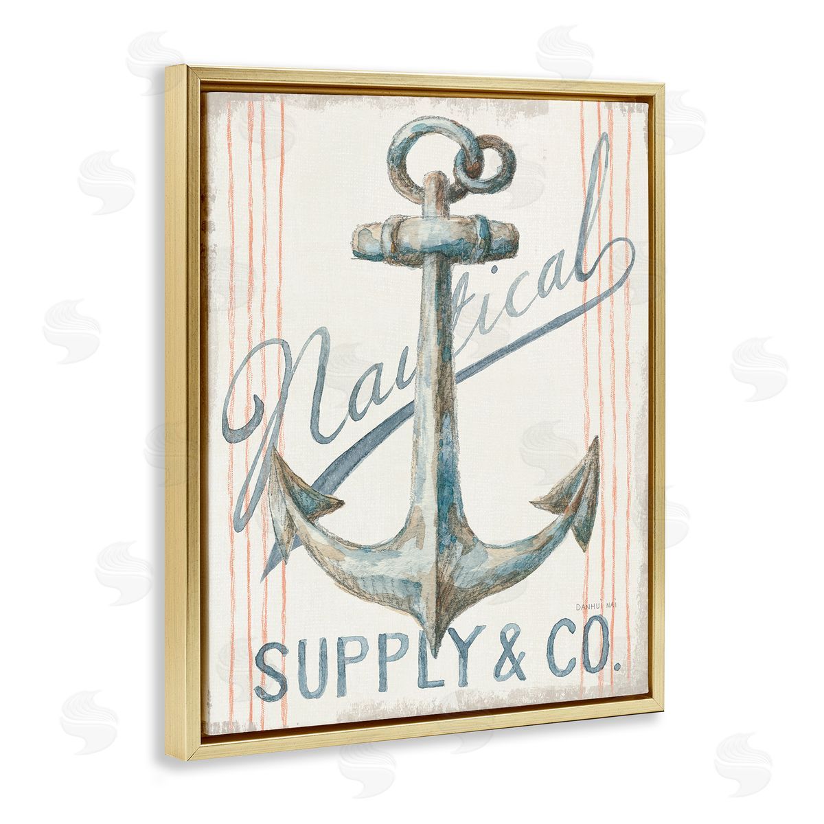 Boat Anchor Nautical Sign Gold Floating Frame Canvas Wall Art, Home Decor by Danhui Nai