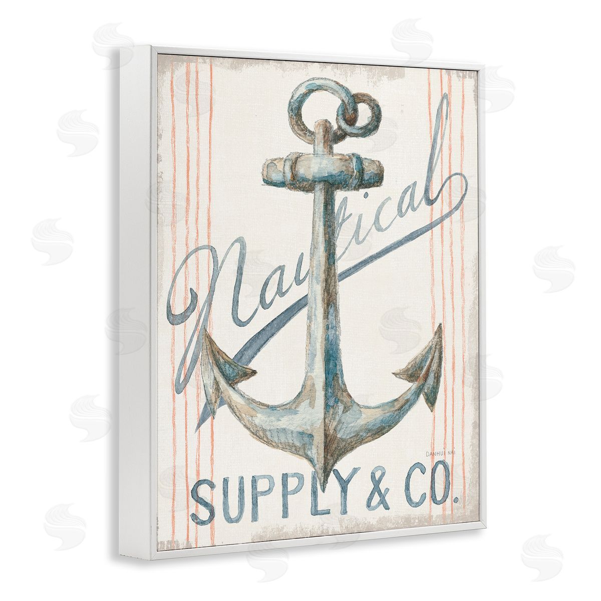 Boat Anchor Nautical Sign White Frame Print Wall Art, Home Decor by Danhui Nai