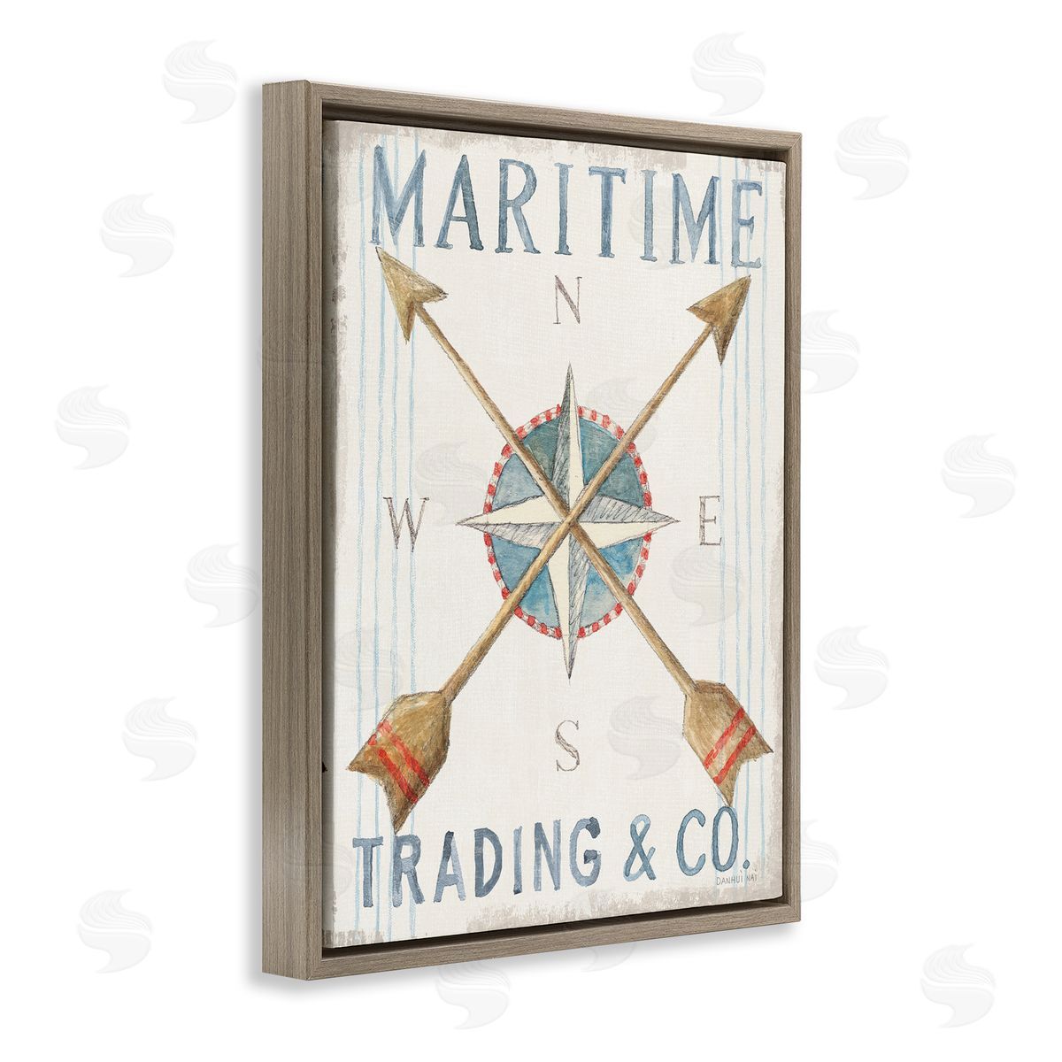 Crossed Arrow Compass Sign Brown Floating Frame Canvas Wall Art, Home Decor by Danhui Nai