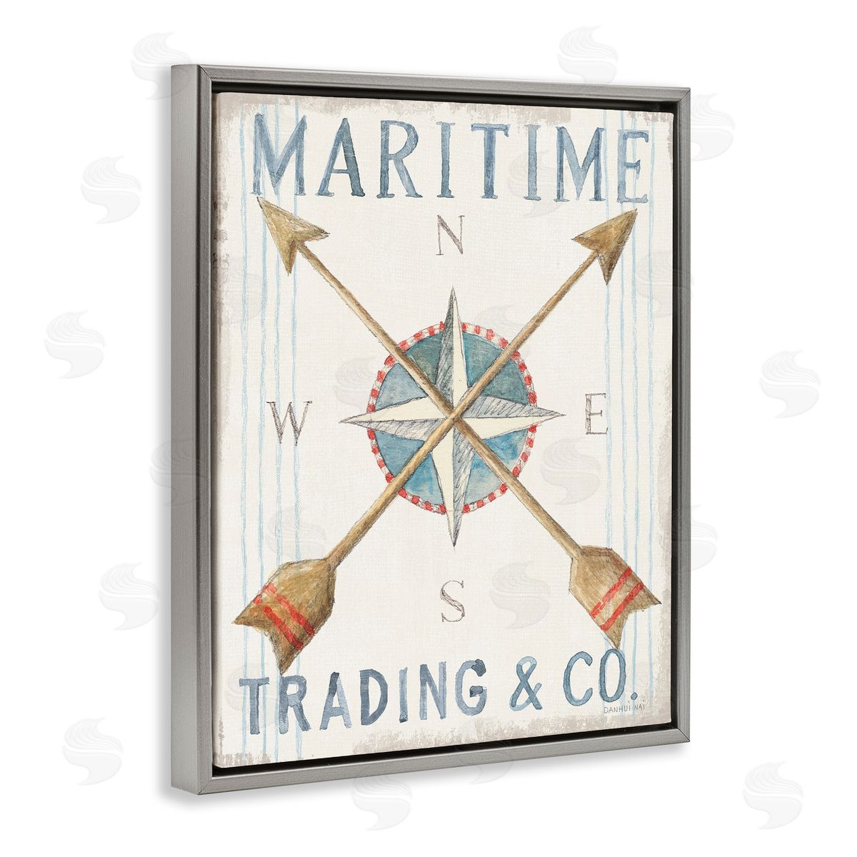 Crossed Arrow Compass Sign Grey Floating Frame Canvas Wall Art, Home Decor by Danhui Nai