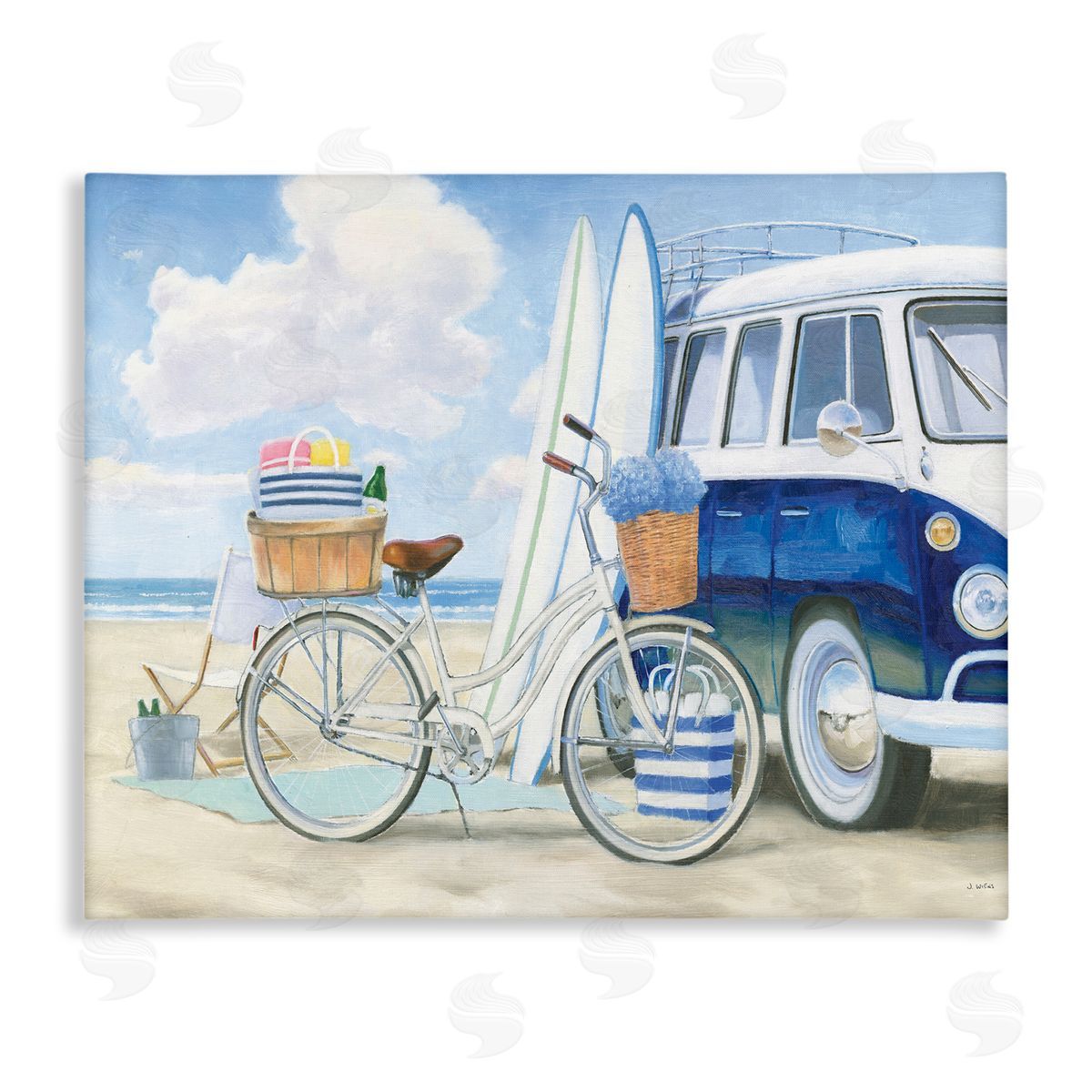 Surf Van & Beach Bike Canvas Wall Art, Home Decor by James Wiens