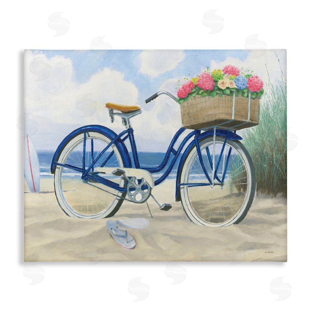 Beach Bike with Flower Basket Canvas Wall Art, Home Decor by James Wiens