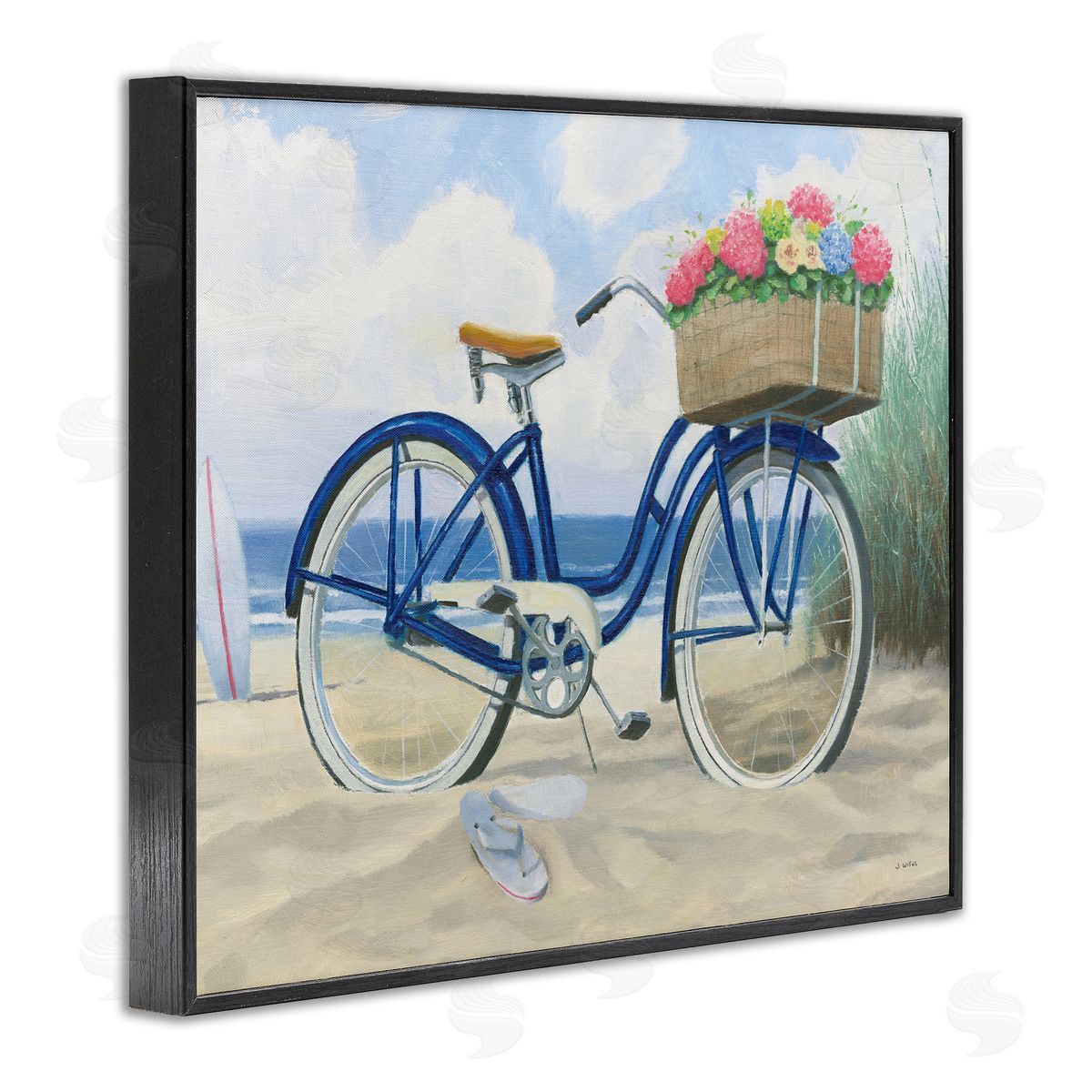 Beach Bike with Flower Basket Black Frame Print Wall Art, Home Decor by James Wiens