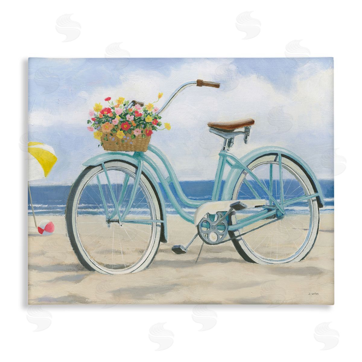 Beach Coast Floral Bicycle Canvas Wall Art, Home Decor by James Wiens
