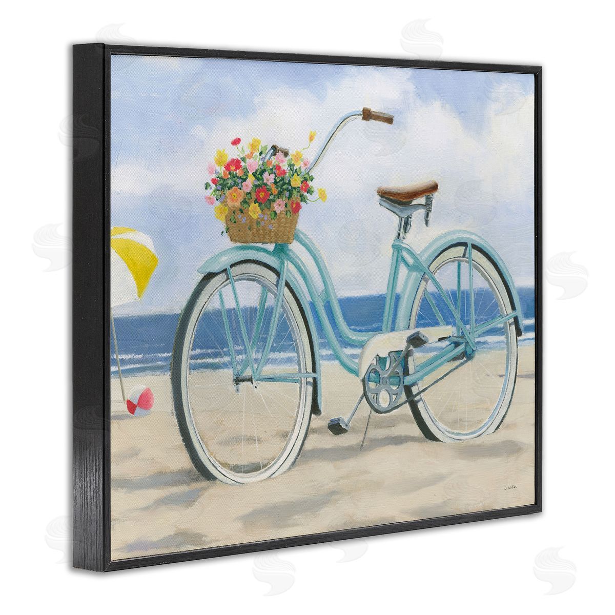 Beach Coast Floral Bicycle Black Frame Print Wall Art, Home Decor by James Wiens