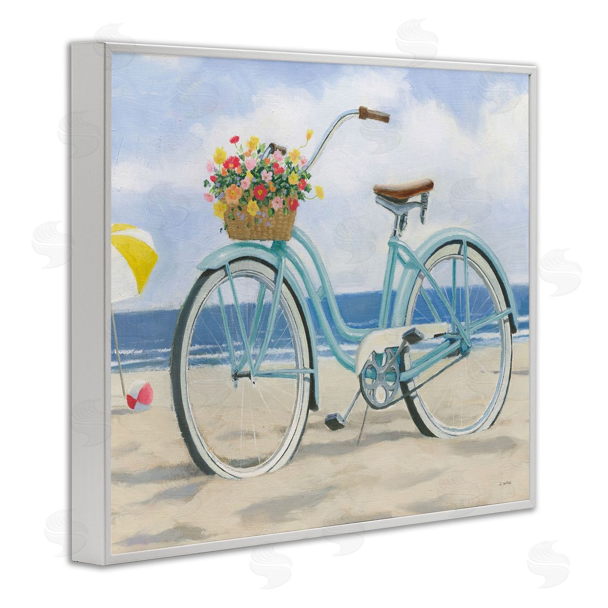 Beach Coast Floral Bicycle White Frame Print Wall Art, Home Decor by James Wiens