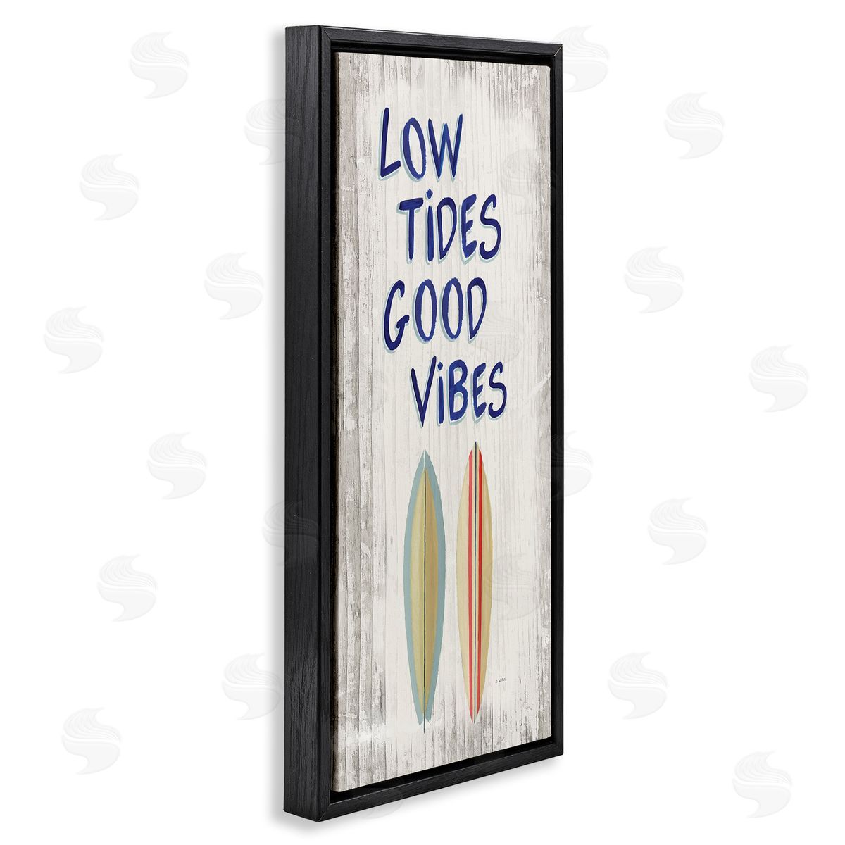 Low Tides Good Vibes Surfboard Black Floating Frame Canvas Wall Art, Home Decor by James Wiens