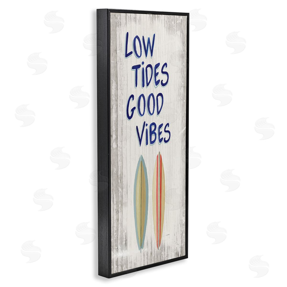 Low Tides Good Vibes Surfboard Black Frame Print Wall Art, Home Decor by James Wiens