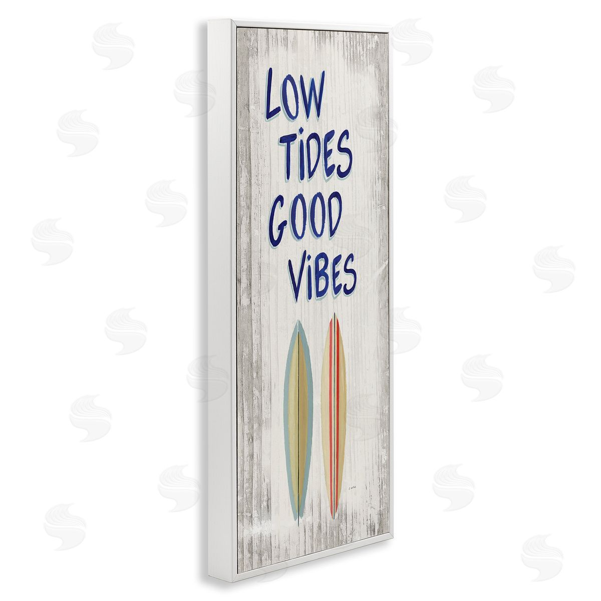 Low Tides Good Vibes Surfboard White Frame Print Wall Art, Home Decor by James Wiens