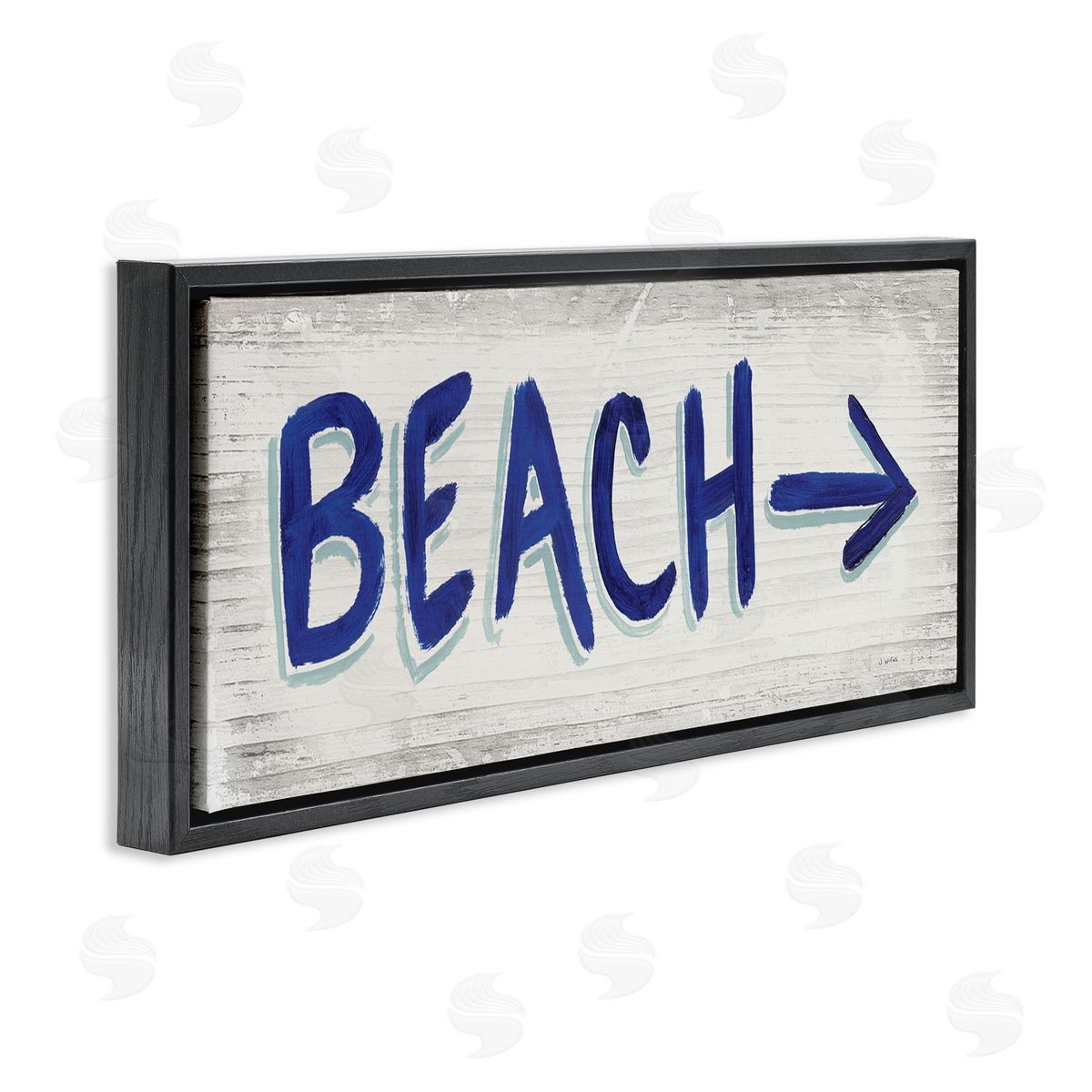 Beach with Right Arrow Sign Black Floating Frame Canvas Wall Art, Home Decor by James Wiens