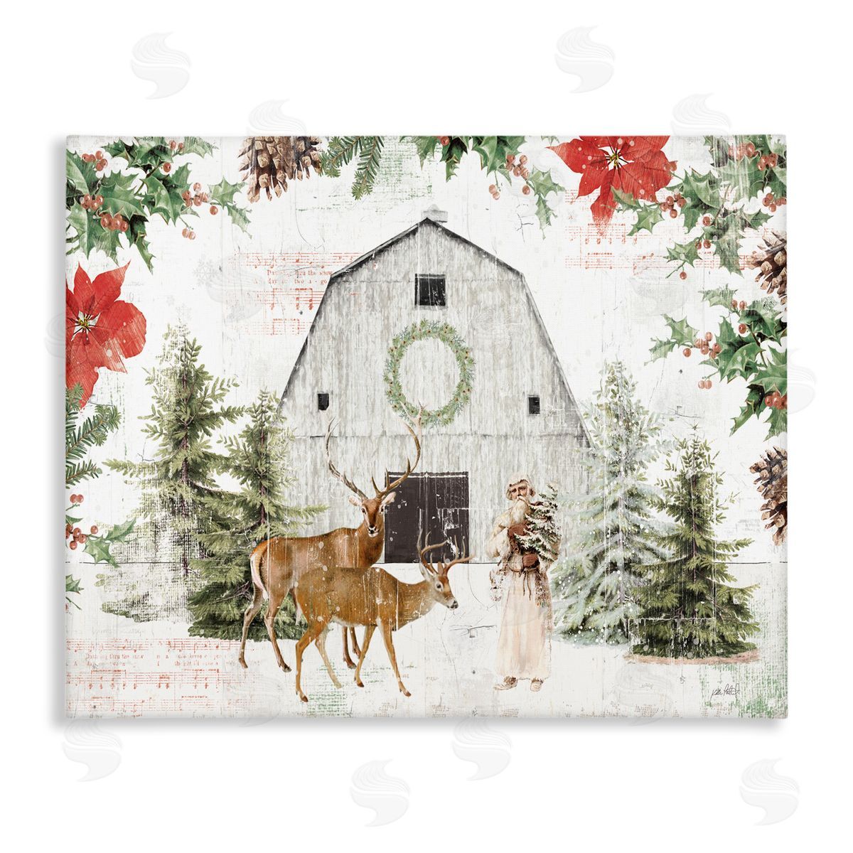 Rustic Winter Holiday Barn Canvas Wall Art, Home Decor by Katie Pertiet