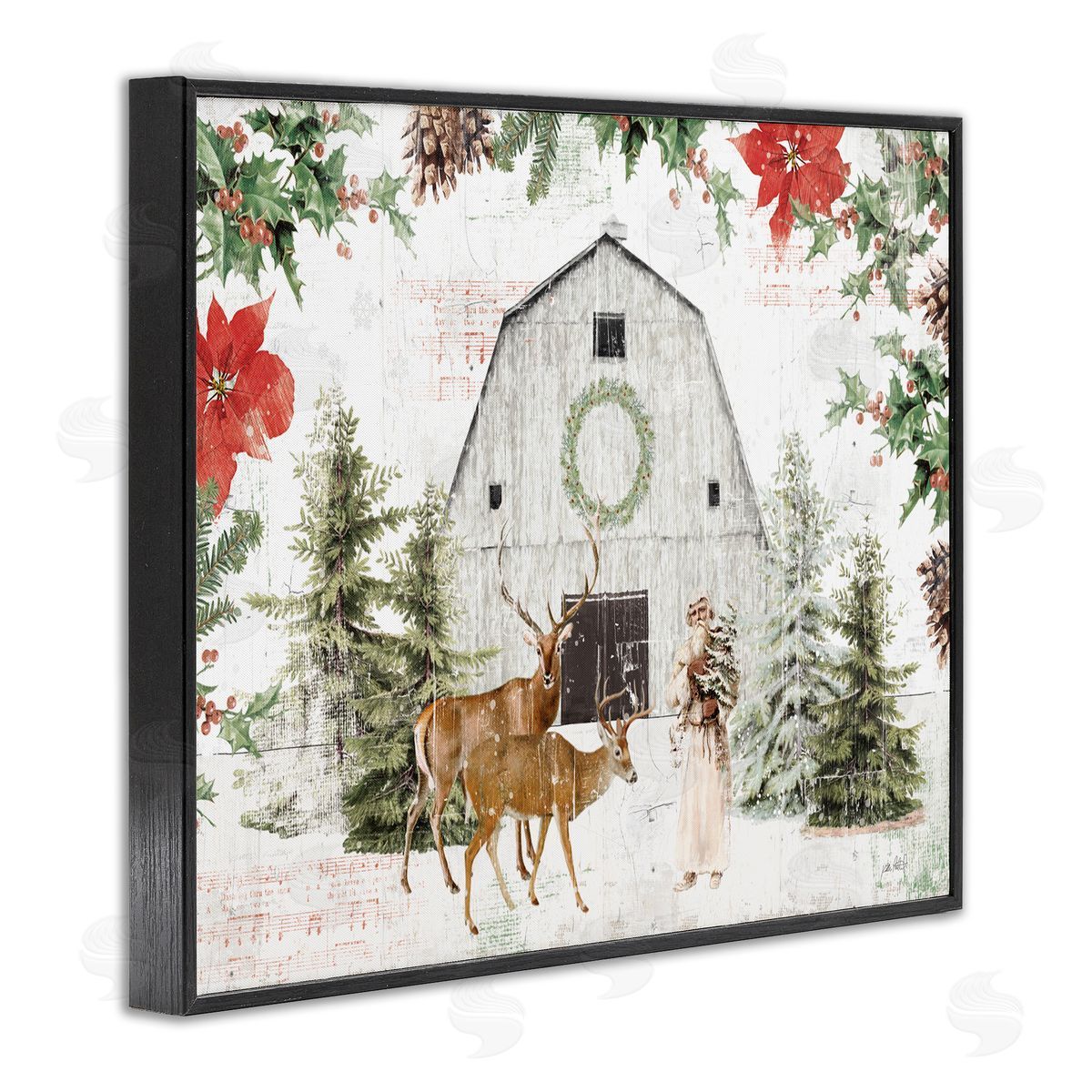 Rustic Winter Holiday Barn Black Frame Print Wall Art, Home Decor by Katie Pertiet