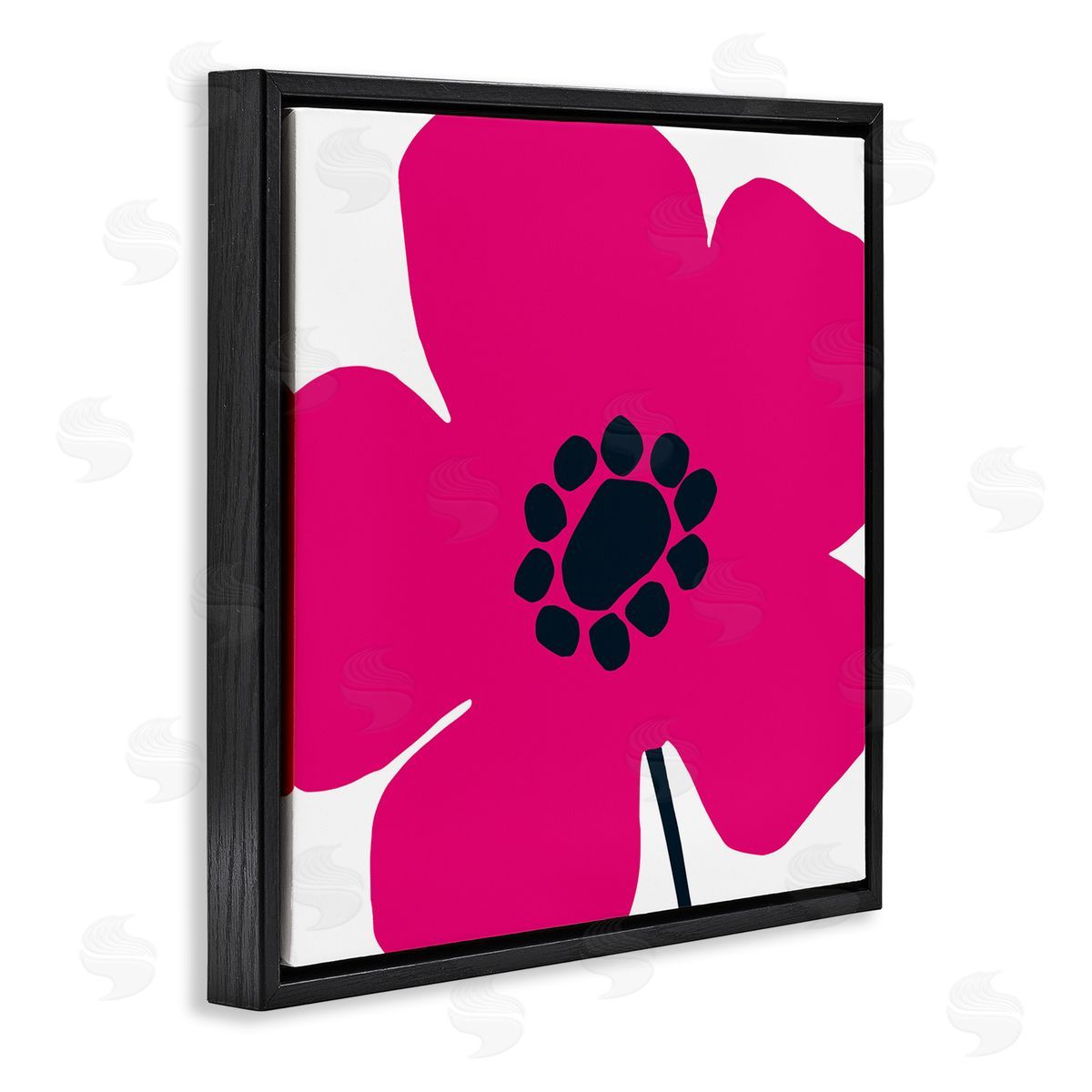 Pop Art Pink Floral Black Floating Frame Canvas Wall Art, Home Decor by Wild Apple Portfolio