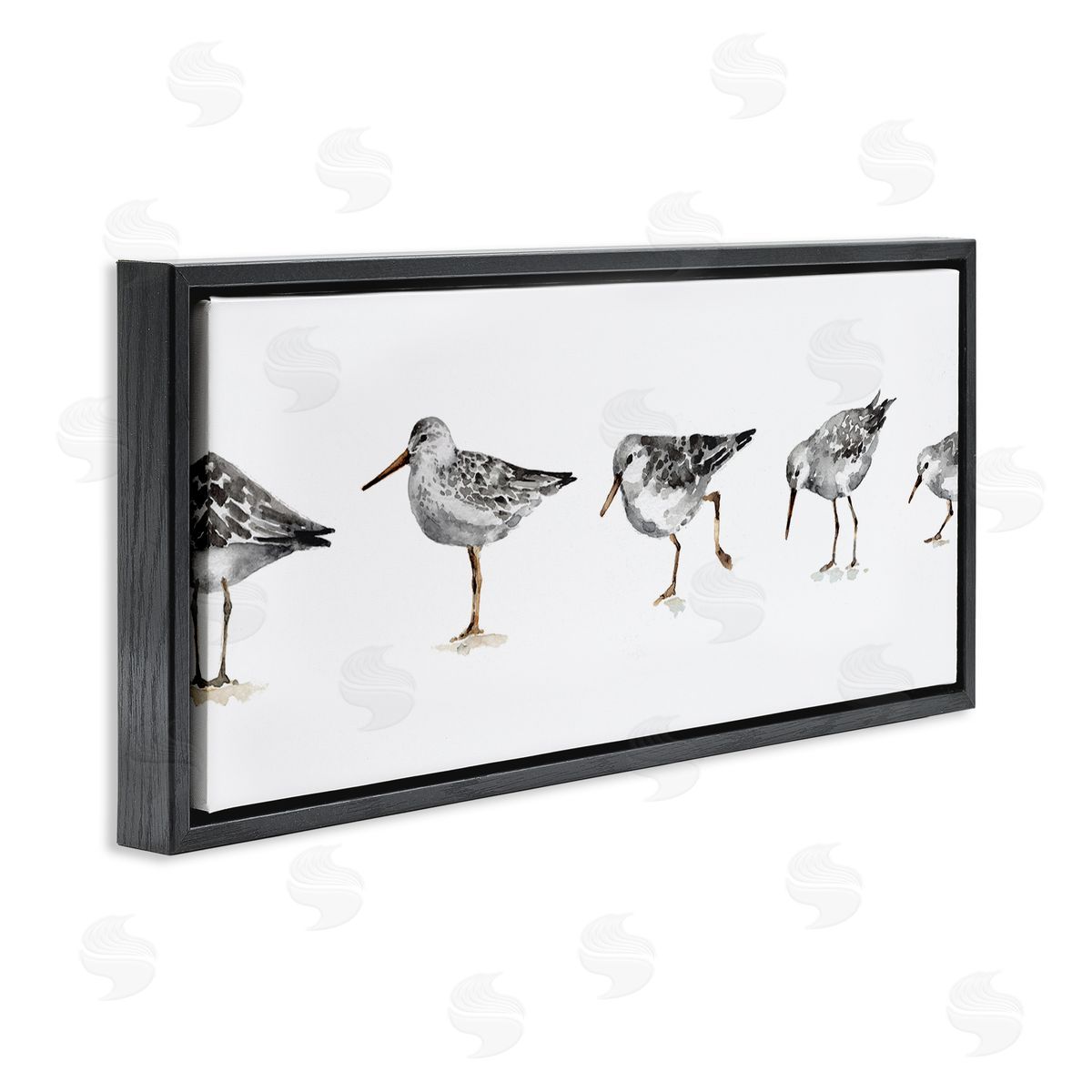 Sandpiper Birds in Line Black Floating Frame Canvas Wall Art, Home Decor by Lisa Audit