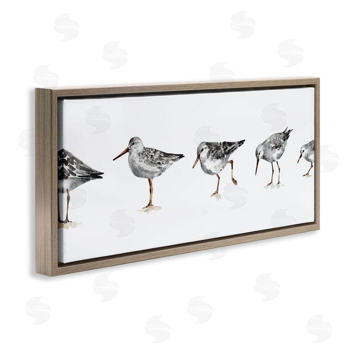 Sandpiper Birds in Line Brown Floating Frame Canvas Wall Art, Home Decor by Lisa Audit
