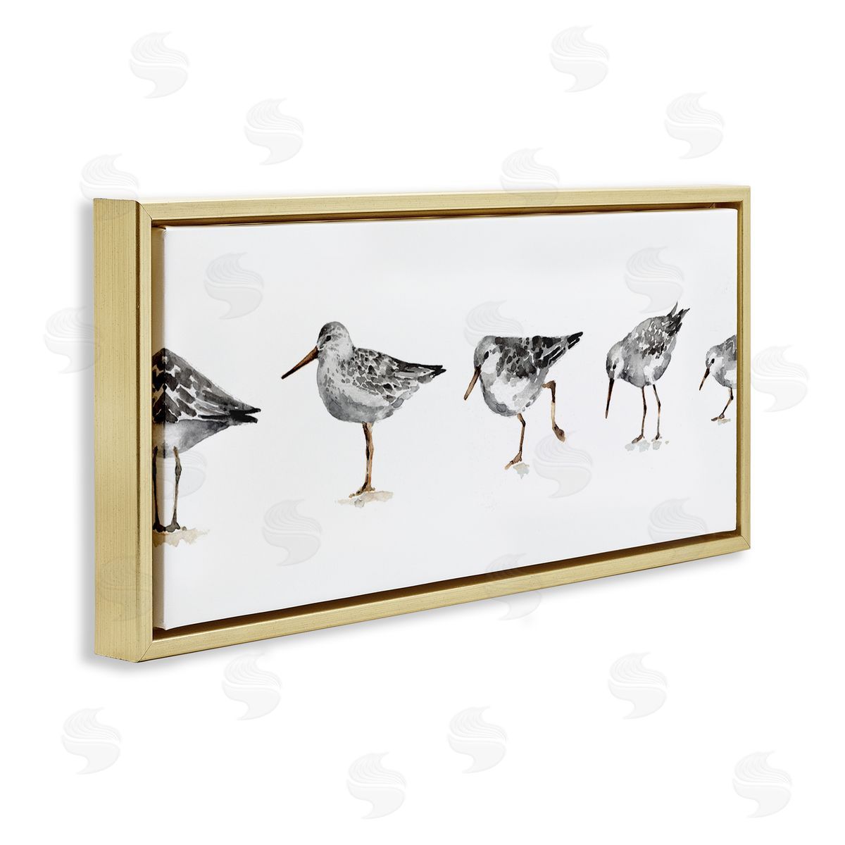 Sandpiper Birds in Line Gold Floating Frame Canvas Wall Art, Home Decor by Lisa Audit