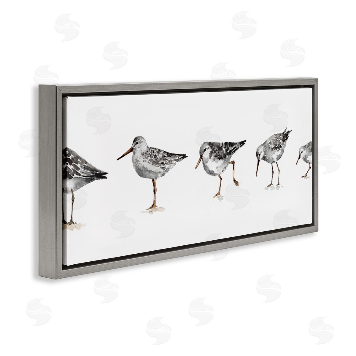 Sandpiper Birds in Line Grey Floating Frame Canvas Wall Art, Home Decor by Lisa Audit