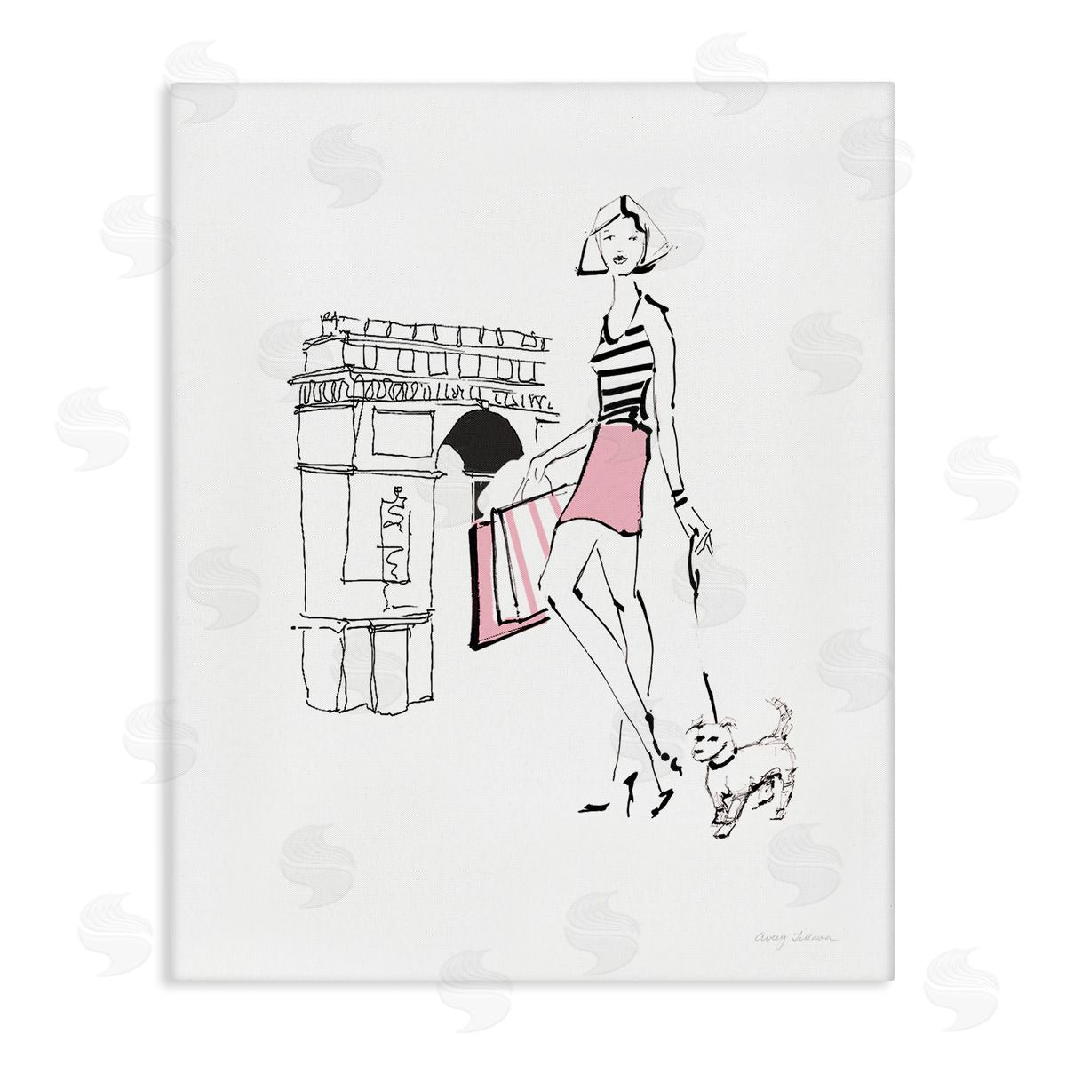 Chic Paris Fashion Dog Walker Canvas Wall Art, Home Decor by Avery Tillmon