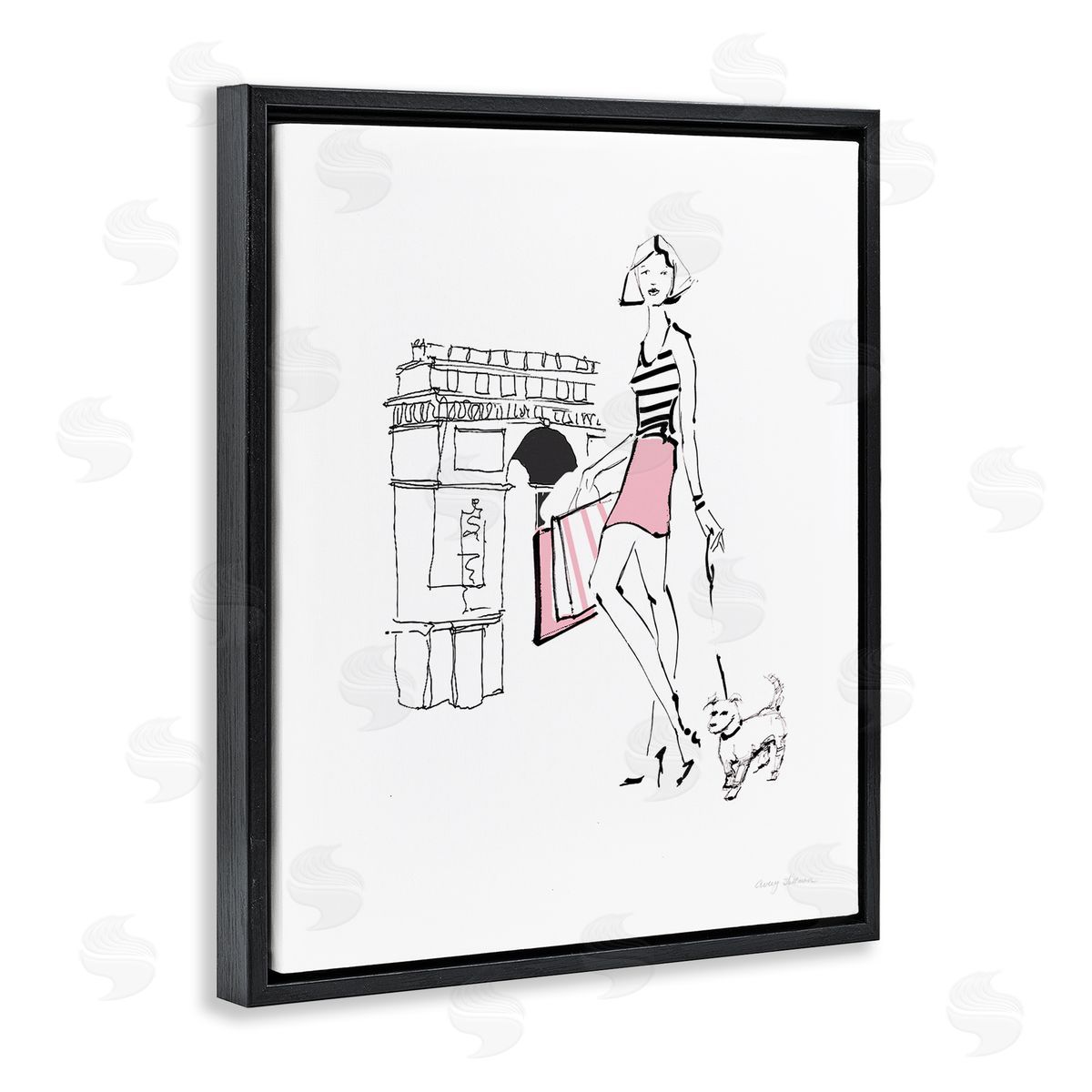 Chic Paris Fashion Dog Walker Black Floating Frame Canvas Wall Art, Home Decor by Avery Tillmon