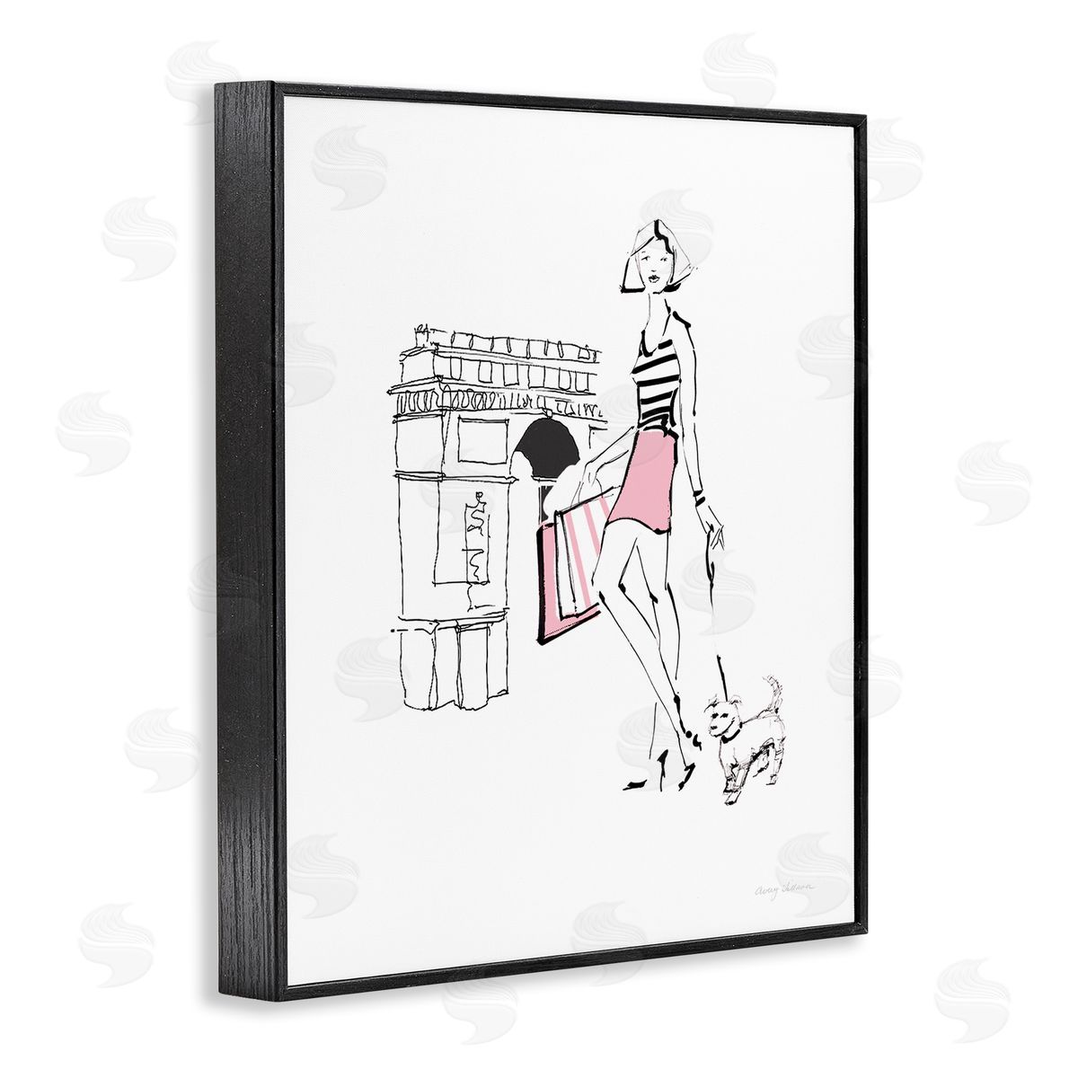 Chic Paris Fashion Dog Walker Black Frame Print Wall Art, Home Decor by Avery Tillmon