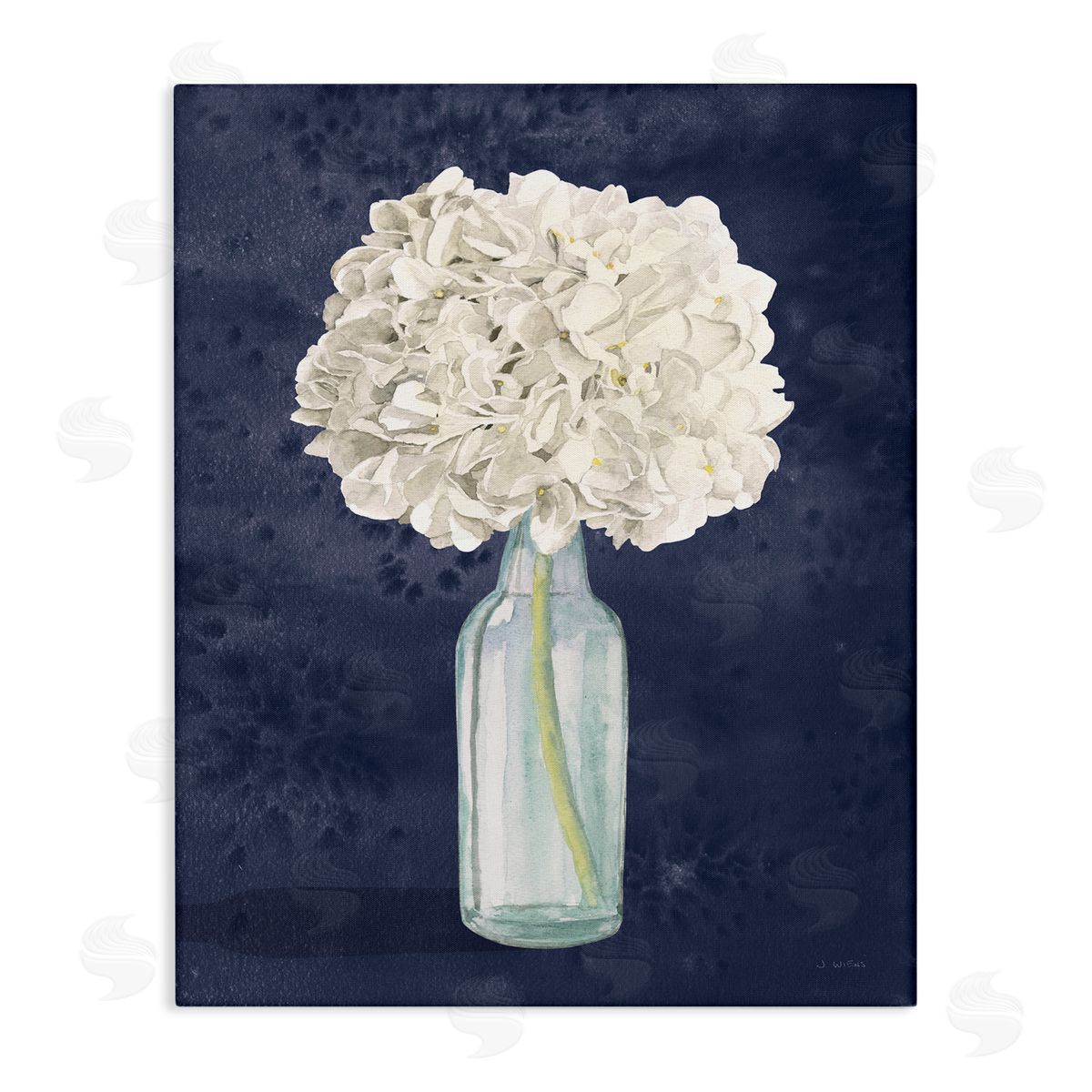White Floral Bouquet over Blue Canvas Wall Art, Home Decor by James Wiens