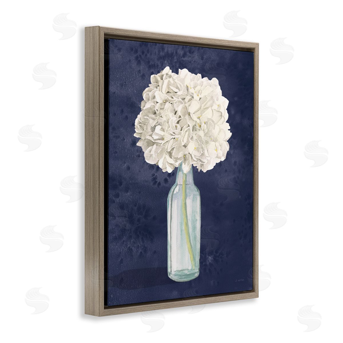 White Floral Bouquet over Blue Brown Floating Frame Canvas Wall Art, Home Decor by James Wiens